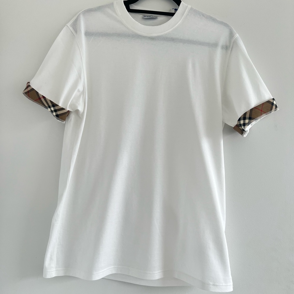 Men's Burberry Check Sleeve White T-shirt size S